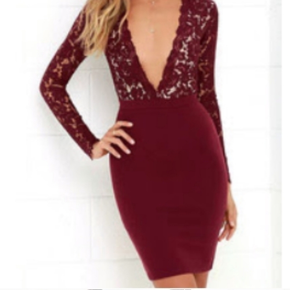 Lulus Dresses & Skirts - Lulu's wine colored lace low cut front dress sz small